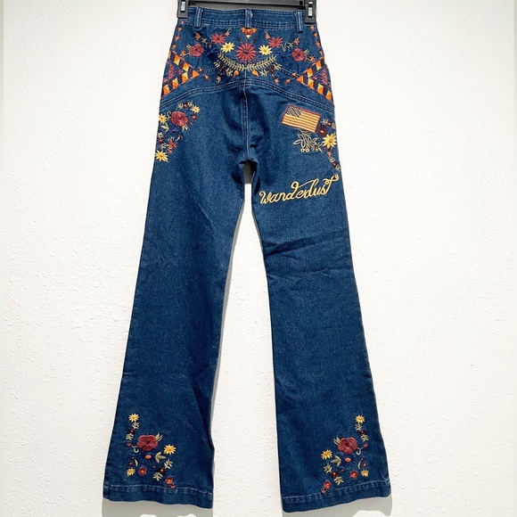 Spell & The Gypsy Boho Wanderlust Flare Jeans Embroidered Denim XS Extra Small - Picture 3 of 10